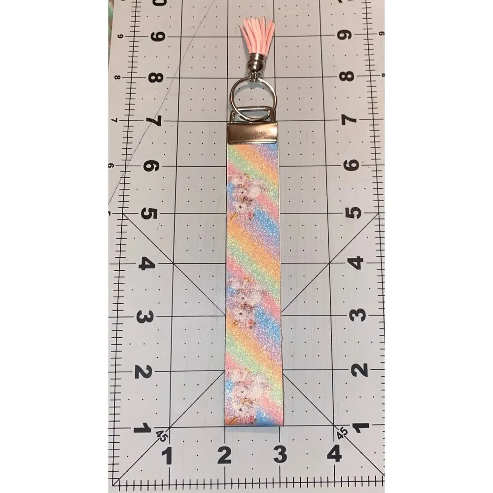 ☀️3/$9☀️ Glitter Unicorn Rainbow Keychain Wristlet with Tassel